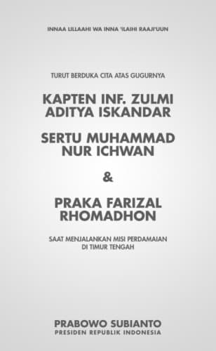 Presiden Prabowo Sampaikan Duka Cita Mendalam Atas Gugurnya Tiga Prajurit TNI di Misi Perdamaian